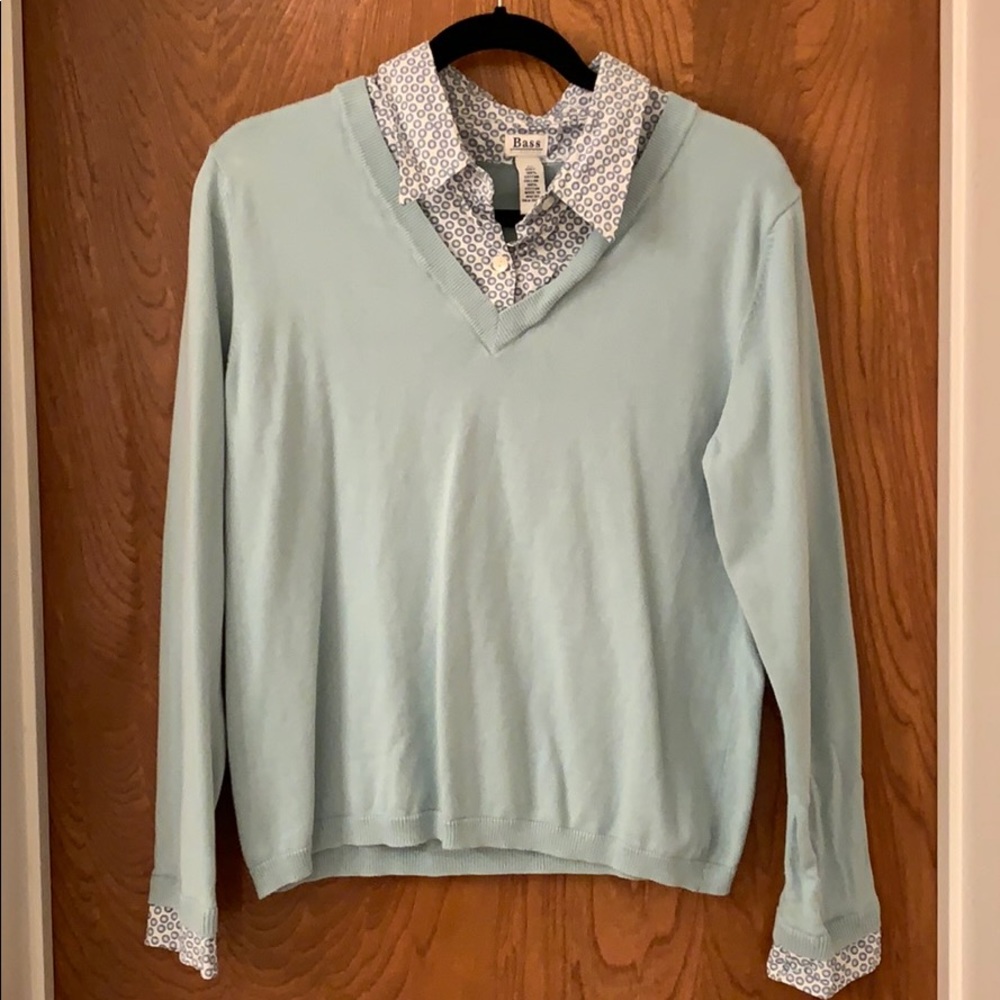 Pale blue sweater!